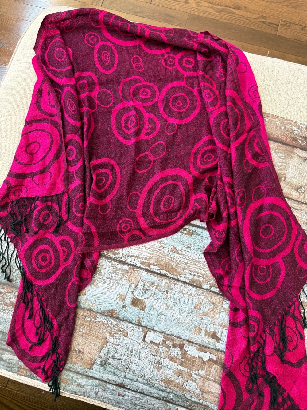 pashmina Silk Blend Fuchsia Circular Pattern Shawl Wrap Scarf